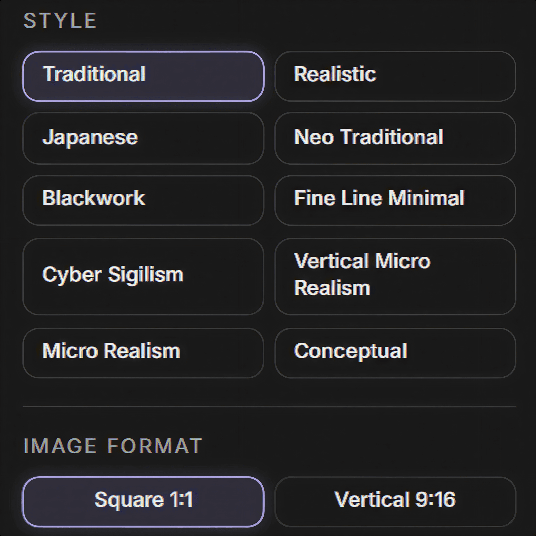 Tattoo styles preview